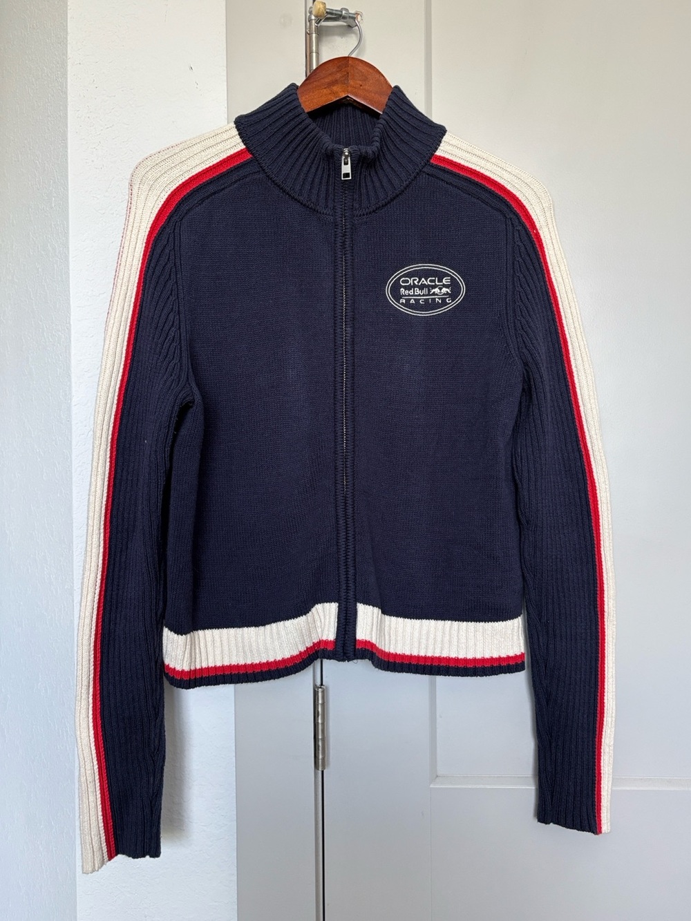 AMERICAN EAGLE ORACLE RED BULL RACING KNIT FULL ZIP SWEATER WOMENS XL
